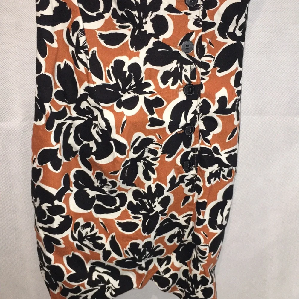 Leith Brown & Black Floral Ruched Slip Dress | Size S